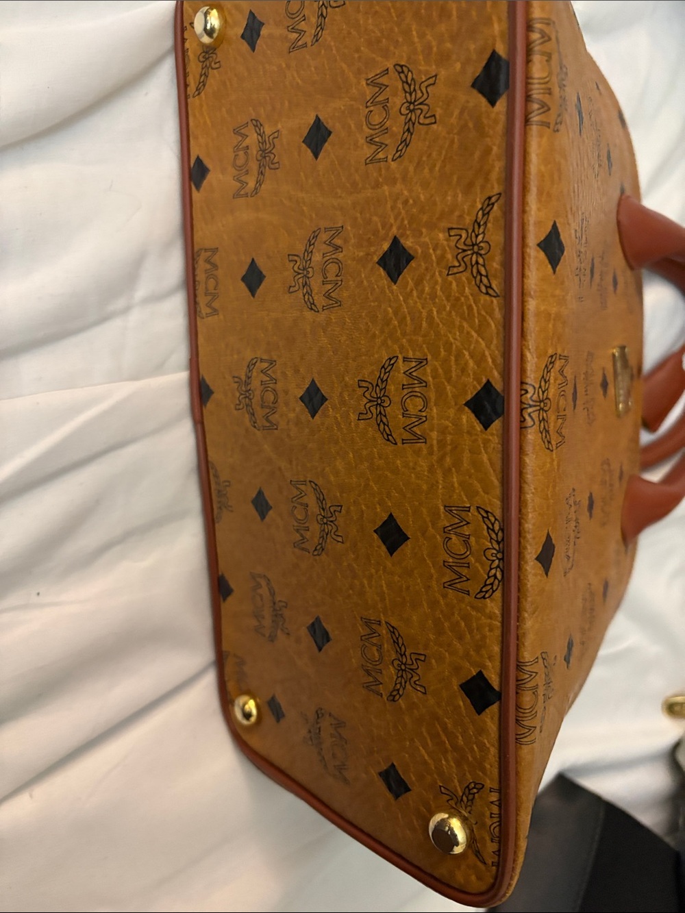MCM Cognac Visetos Dome Satchel in Cognac and Brown - Picture 4 of 15
